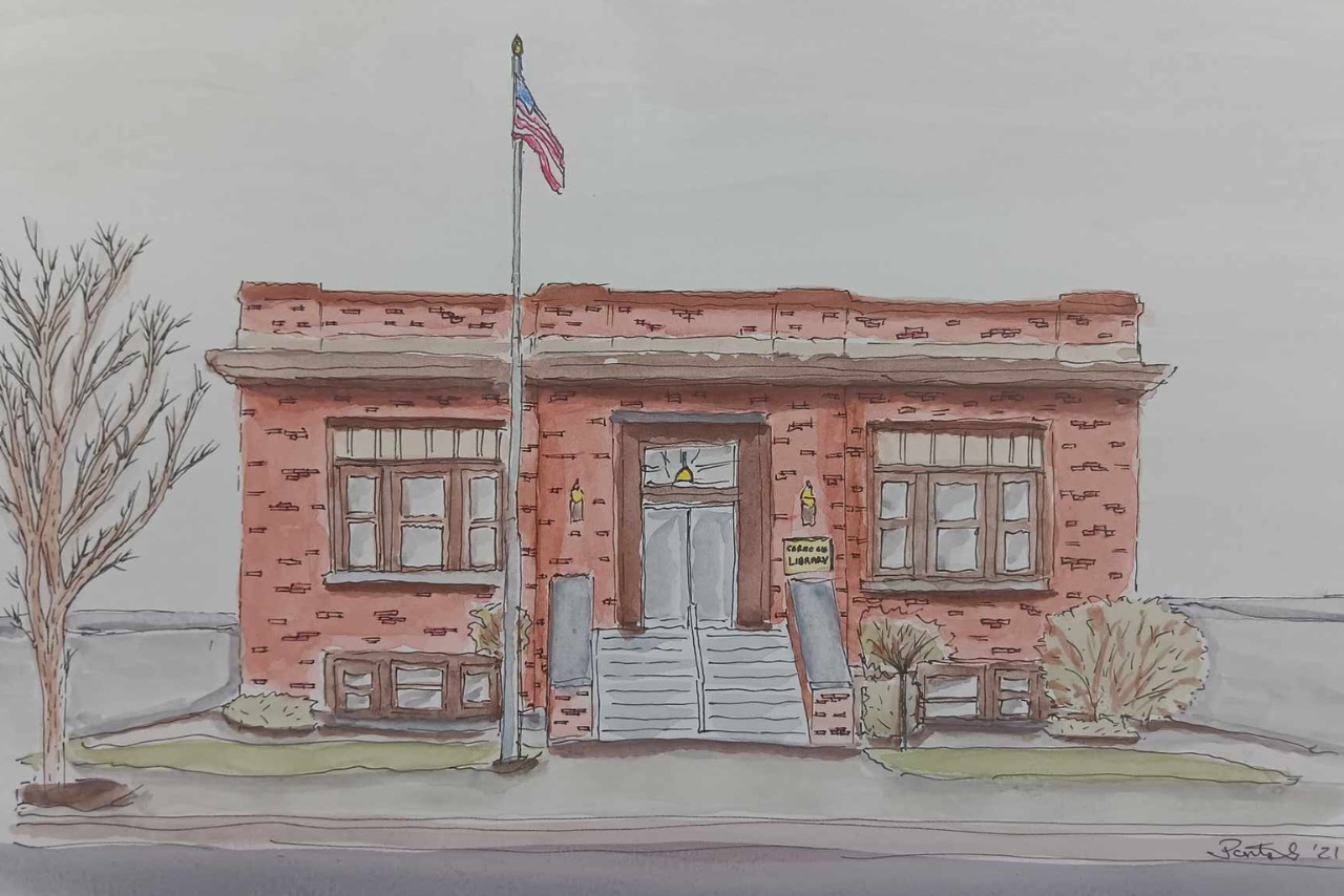 Water color painting of The Rockford Carnegie Library